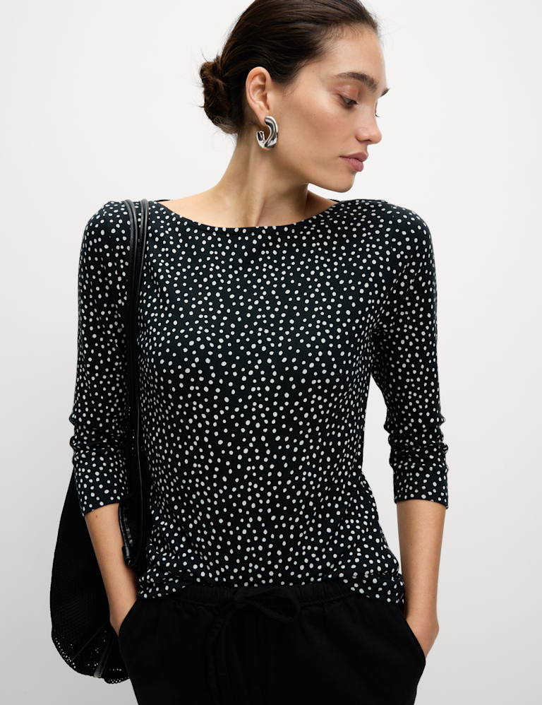 Pure Cotton Printed Slim Fit Slash Neck Top