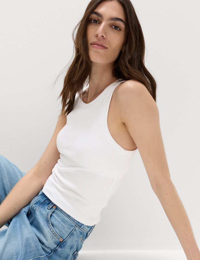 Cotton Rich Ribbed Scoop Neck Bra Vest Top