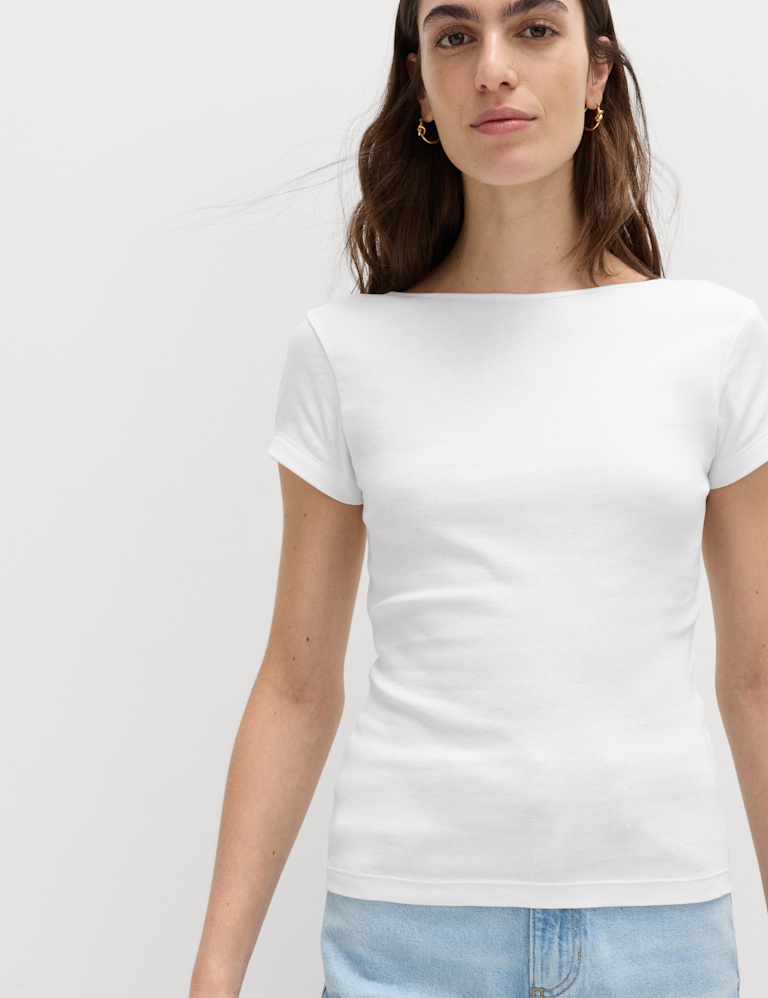 Pure Cotton Short Sleeve Scoop Back T-Shirt