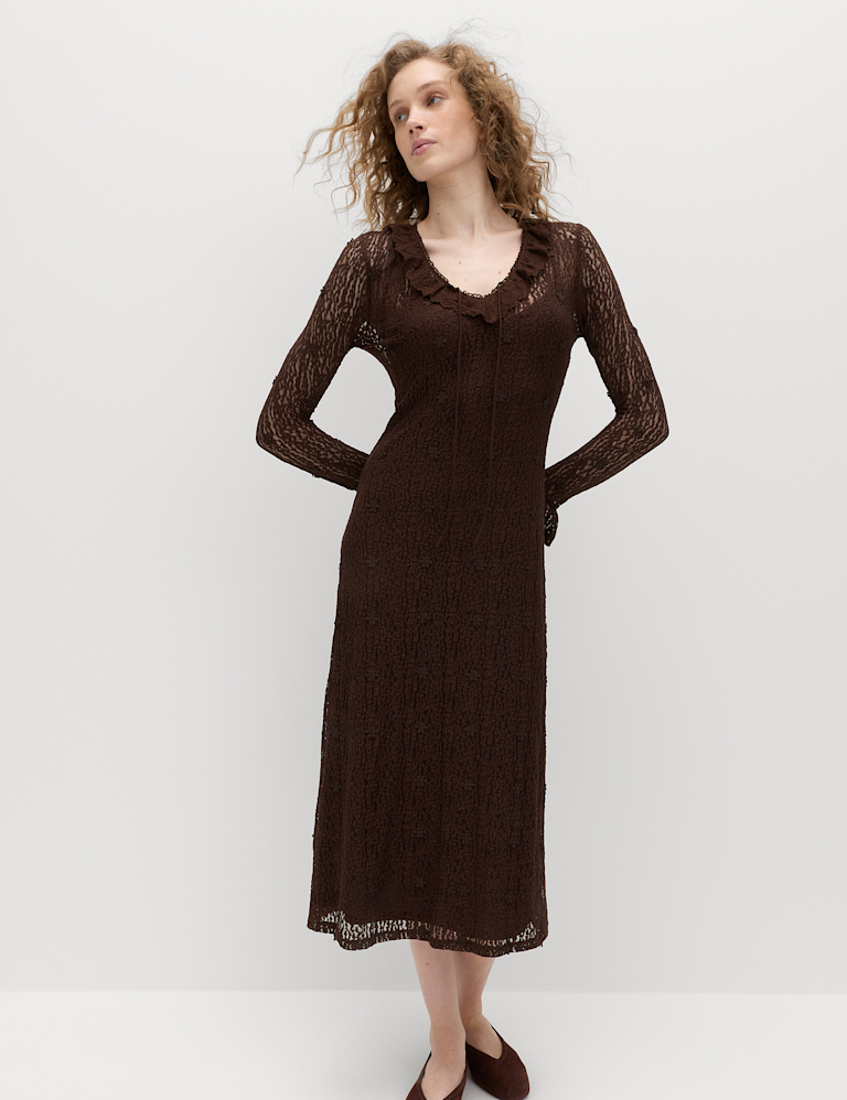 Jersey Floral Lace Midaxi Bodycon Dress Jersey Floral Lace Midaxi Bodycon Dress