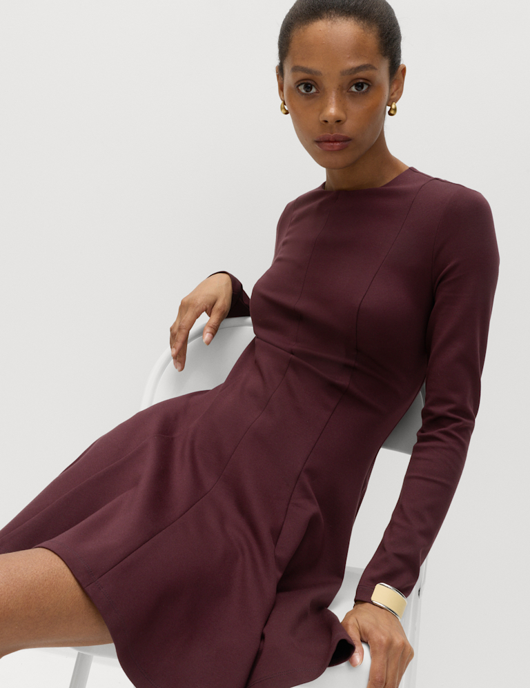 Jersey Crew Neck Mini Skater Dress