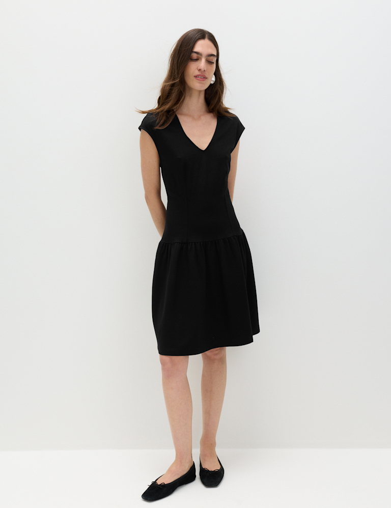 Jersey V-Neck Mini Drop Waist Skater Dress