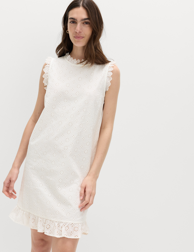 Pure Cotton Broderie Mini Shift Dress