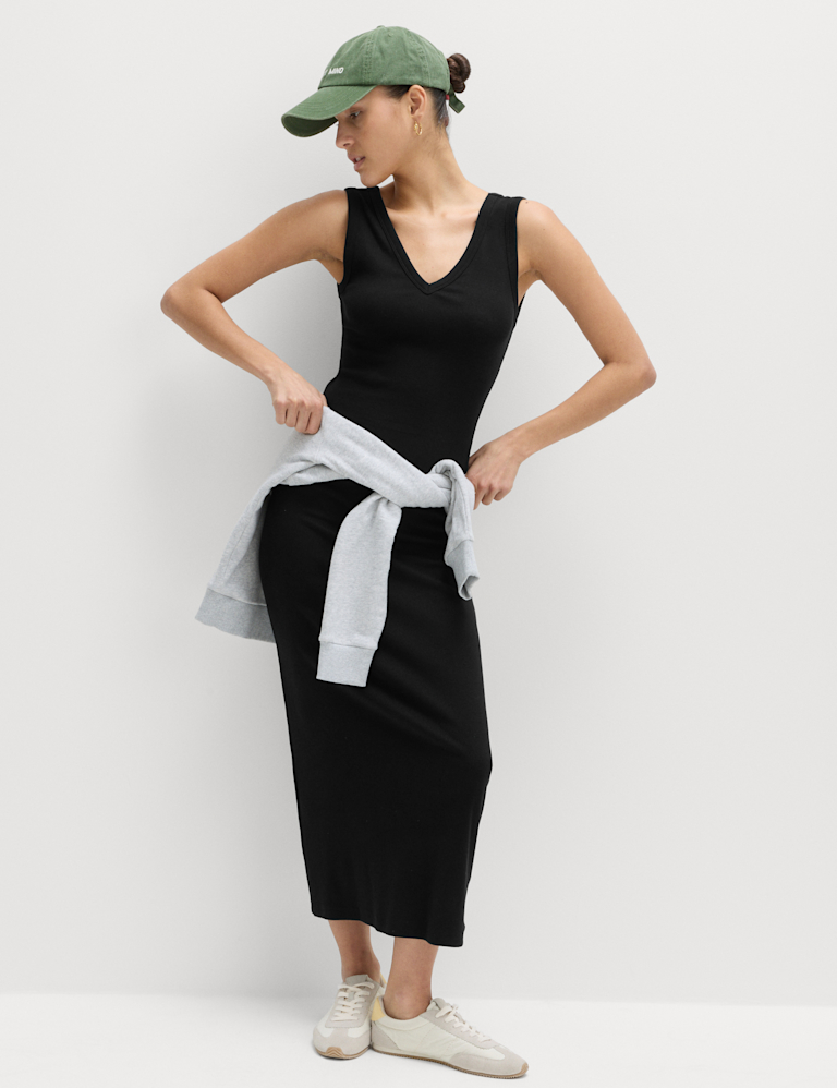 Cotton Rich V-Neck Midi Column Dress Cotton Rich V-Neck Midi Column Dress