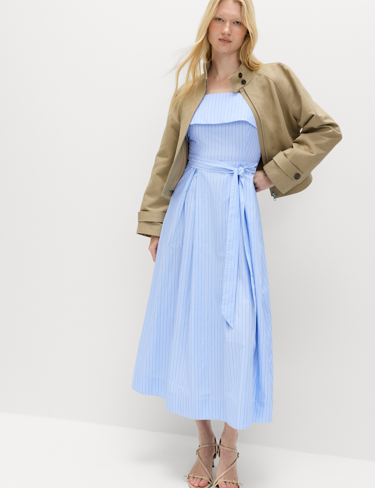 Pure Cotton Striped Midi Cami Dress