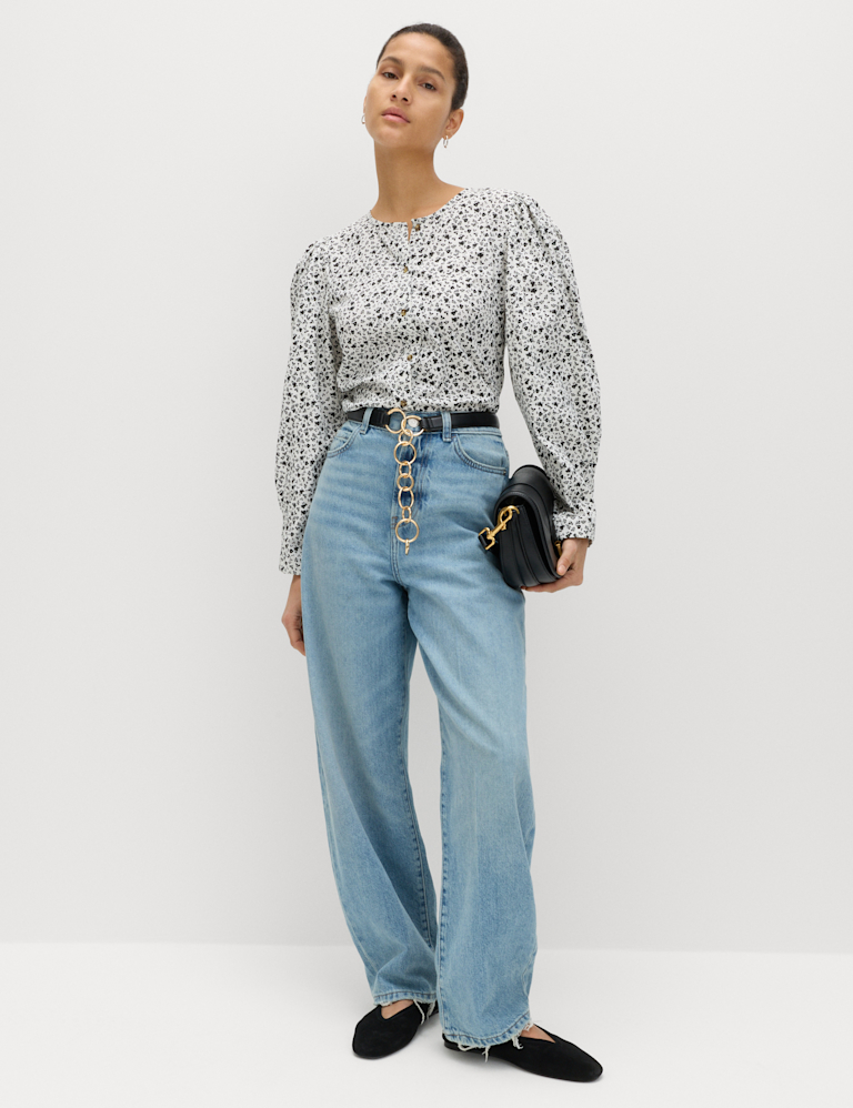 Pure Cotton Printed Button Through Blouse
