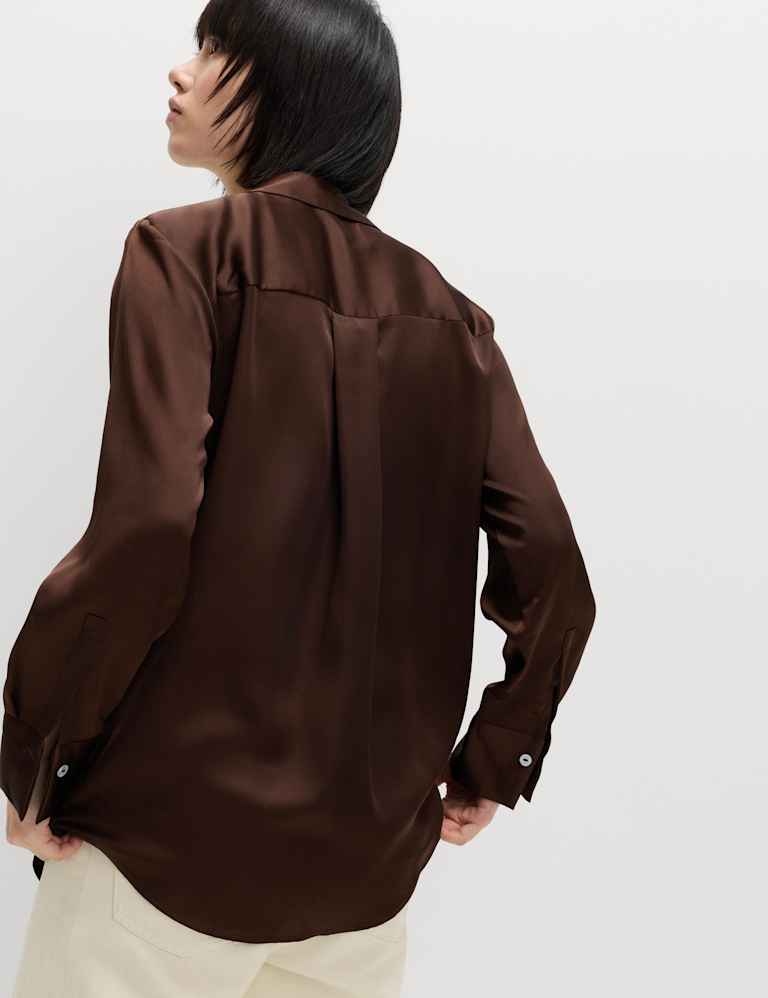 Satin V-Neck Collared Shirt Satin V-Neck Collared Shirt