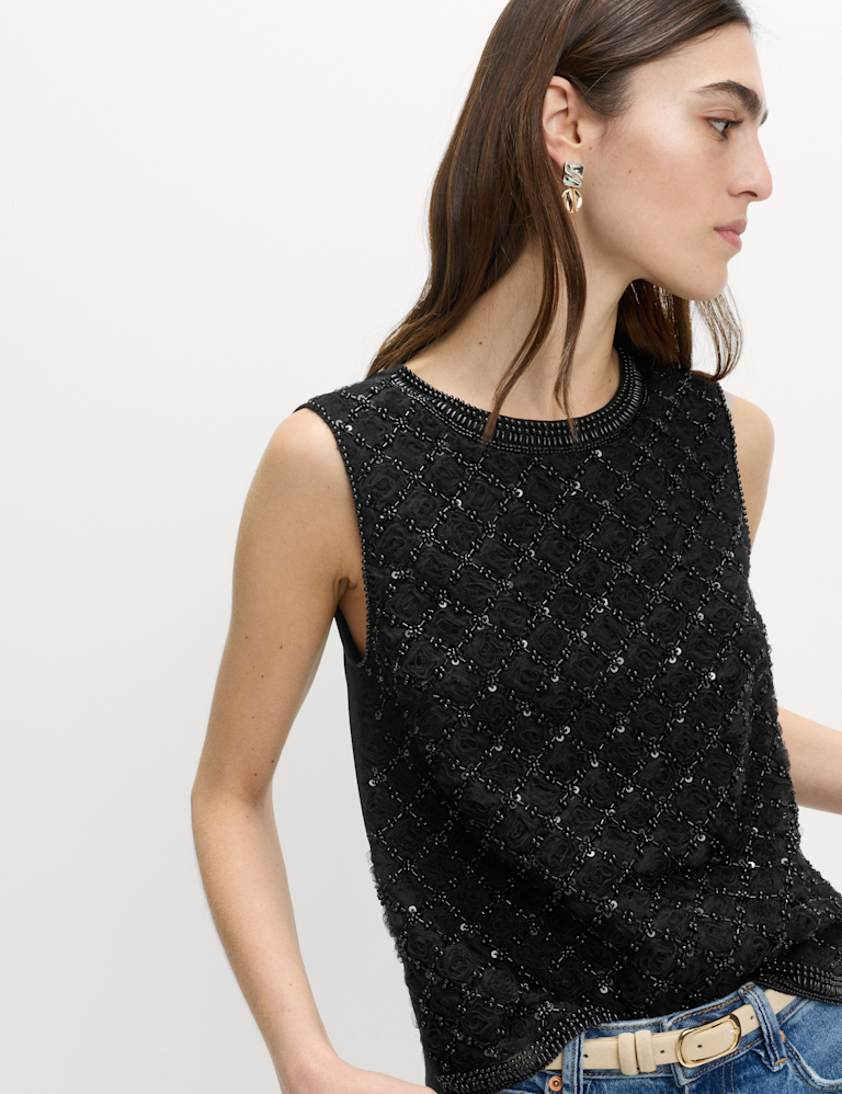 Beaded Embellished Shell Top Beaded Embellished Shell Top