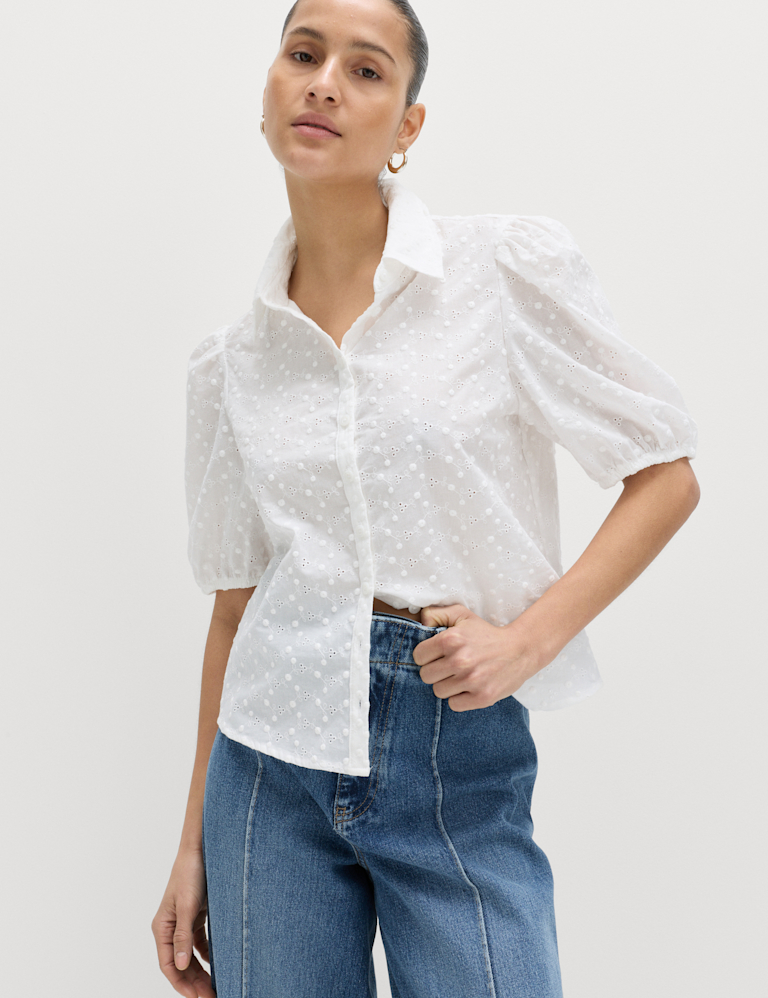 Pure Cotton Embroidered Button Through Shirt