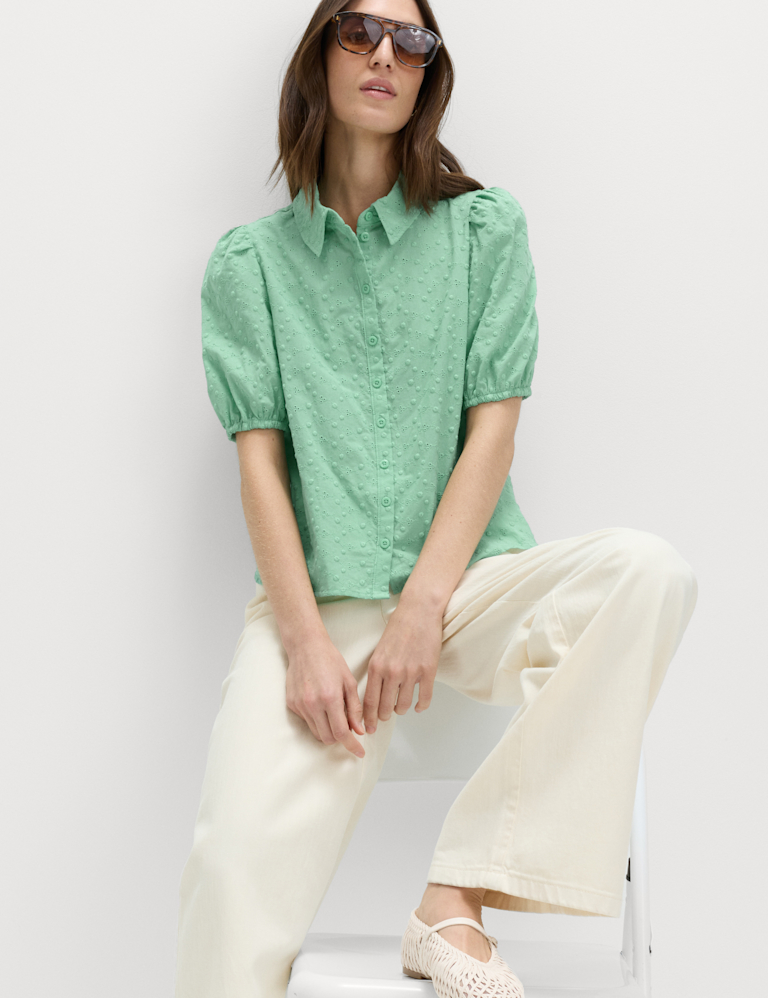 Pure Cotton Embroidered Button Through Shirt