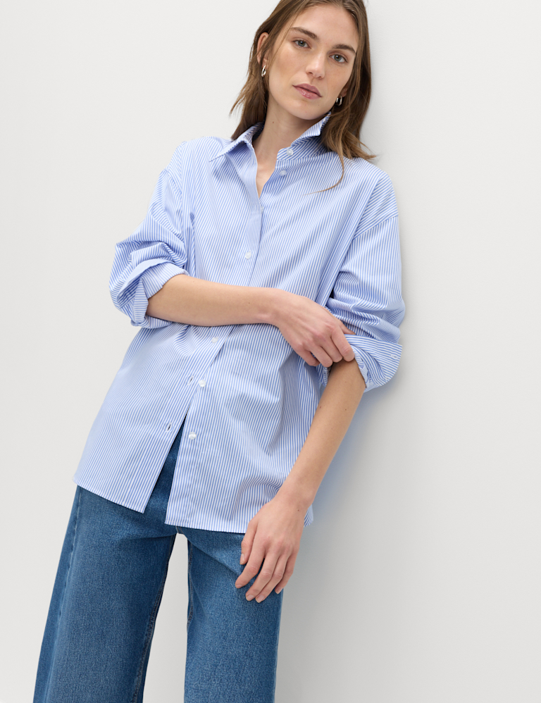 Pure Cotton Striped Oversized Shirt