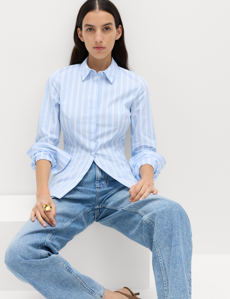 Cotton Rich Striped Collared Fitted Shirt Cotton Rich Striped Collared Fitted Shirt