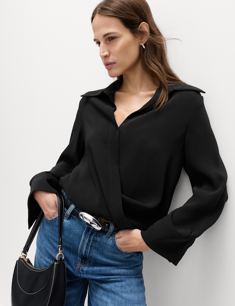 Collared Drape Wrap Shirt Collared Drape Wrap Shirt