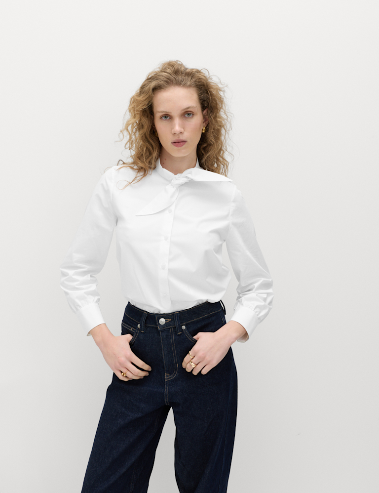 Pure Cotton Tie Neck Detail Shirt