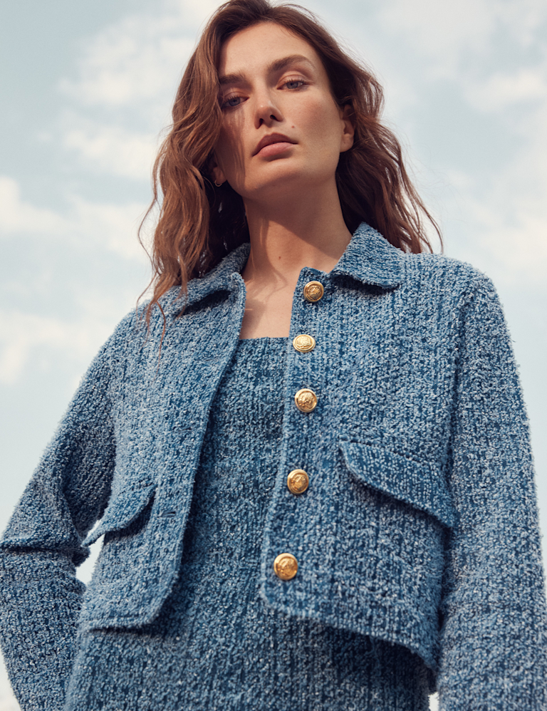 Denim Textured Cropped Jacket Denim Textured Cropped Jacket