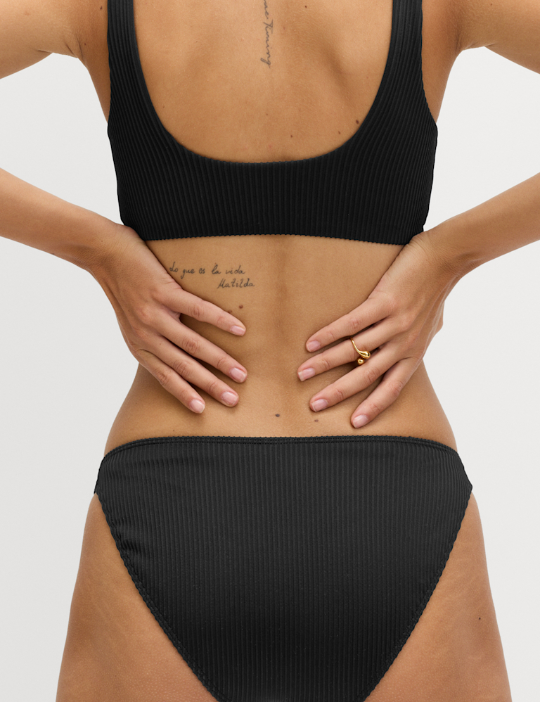 Ribbed High Leg Bikini Bottoms