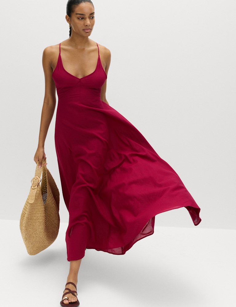 Pure Cotton Strappy V-Neck Maxi Beach Dress