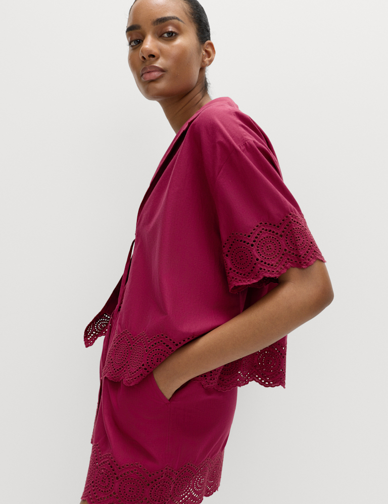 Pure Cotton Cutwork Detail Tie Front Beach Shirt