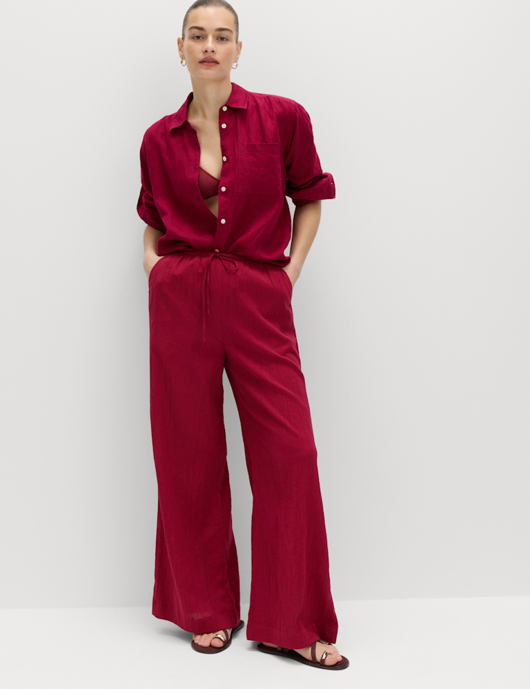 Cotton Rich Beach Trousers with Linen