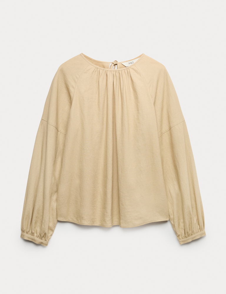 Linen Rich Round Neck Blouse