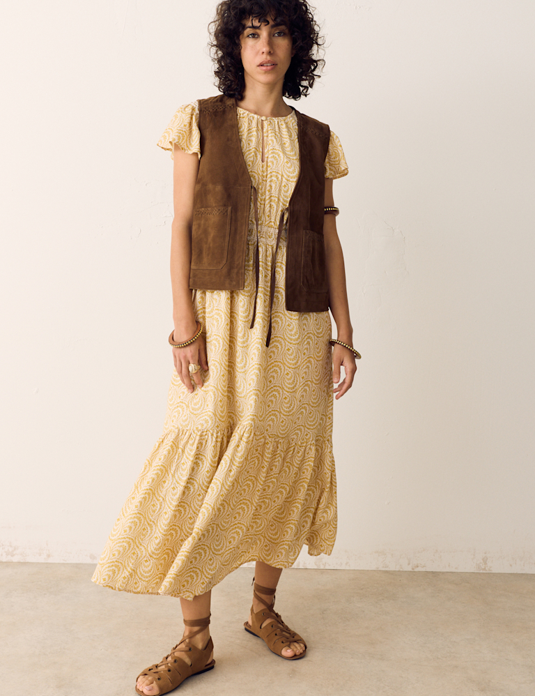 Cotton Rich Printed Midi Waisted Dress Cotton Rich Printed Midi Waisted Dress