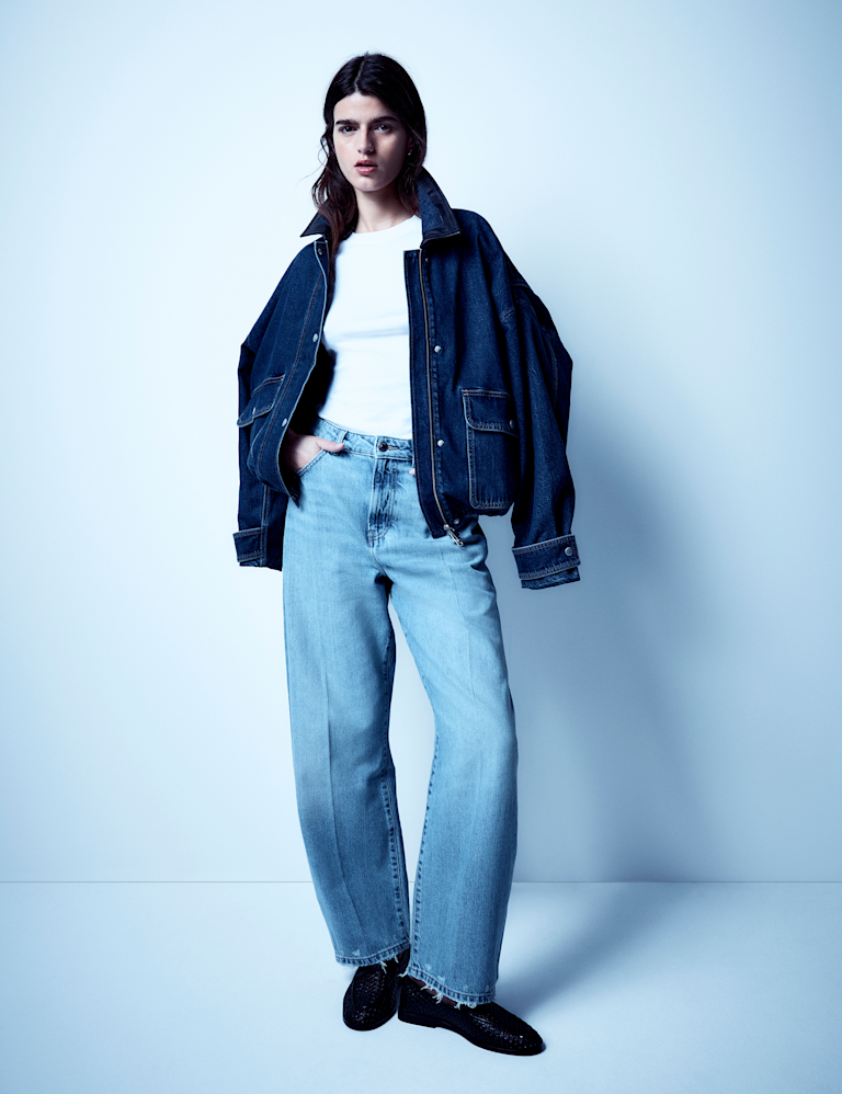 High Waisted Crease Front Barrel Jeans