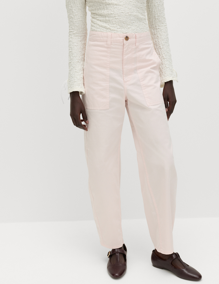 Cotton Rich Barrel Leg Trousers
