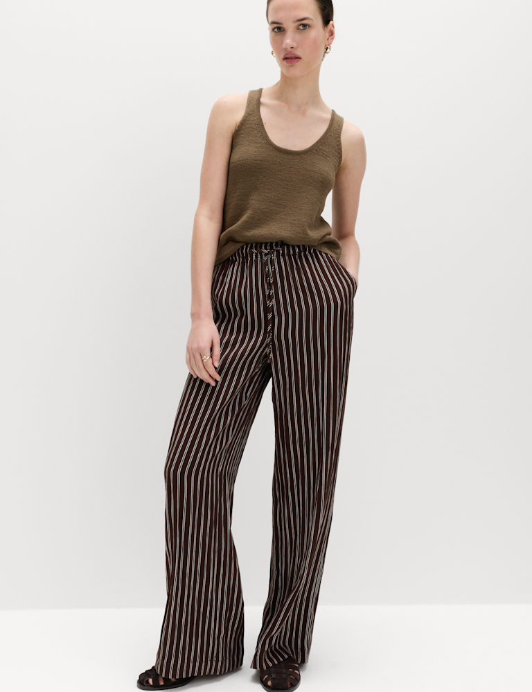 Lyocell Rich Drawstring Wide Leg Trousers