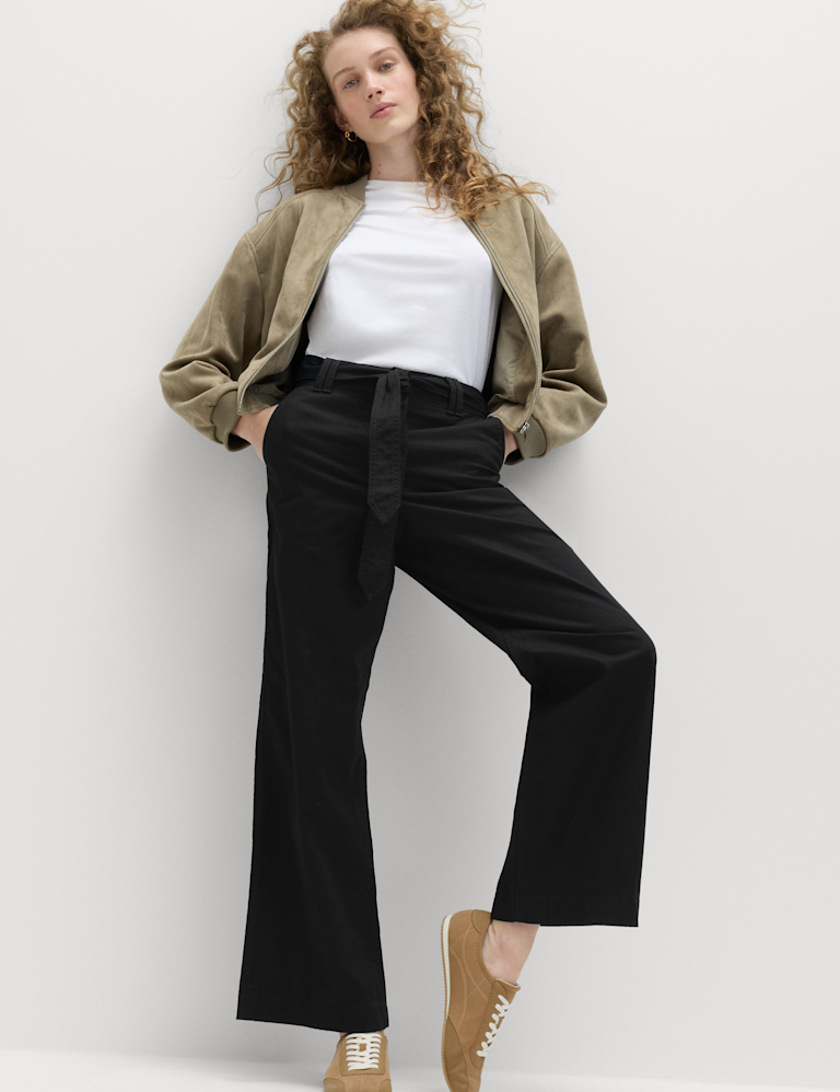 Pure Cotton Belted Straight Leg Trousers