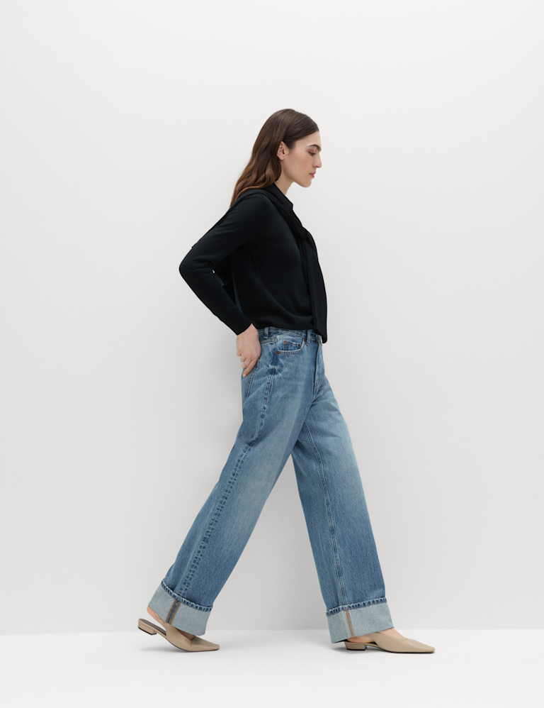 High Waisted Wide Leg Turn Up Jeans