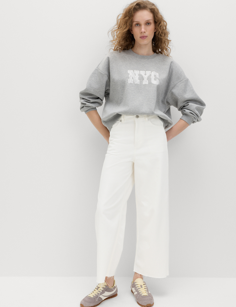 High Waisted Wide Leg Cropped Jeans