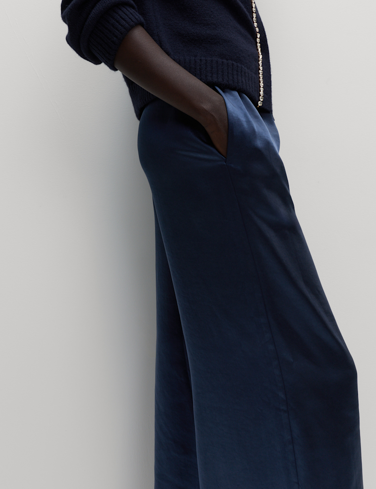 Satin Drawstring Wide Leg Trousers