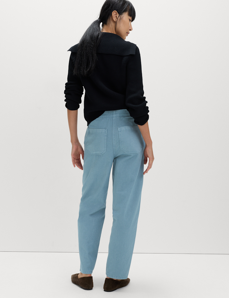 Pure Cotton Elasticated Waist Carrot Leg Trousers