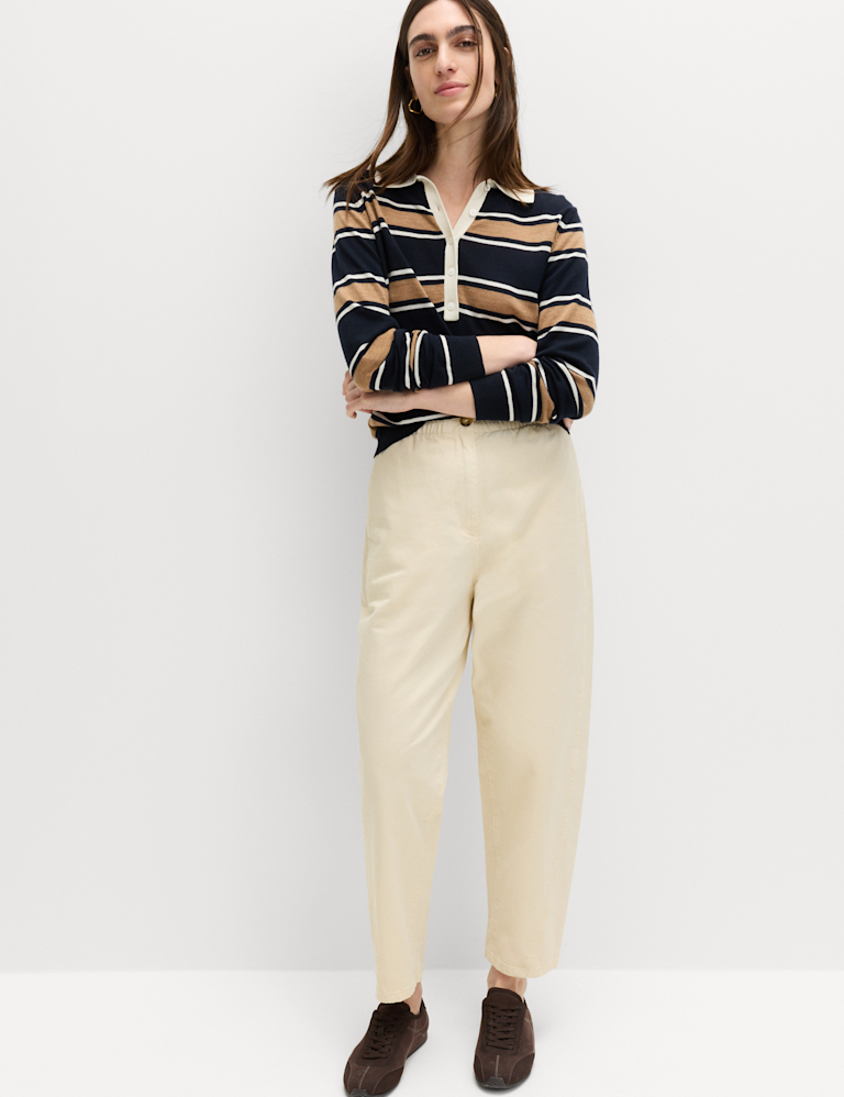 Pure Cotton Elasticated Waist Carrot Leg Trousers