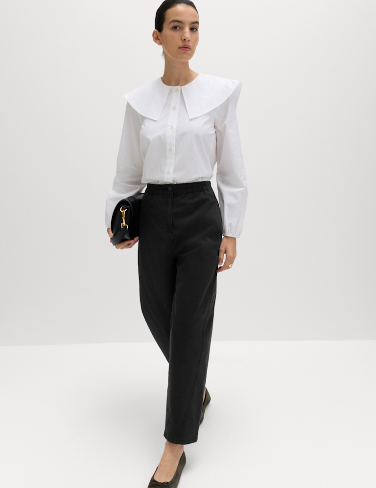 Pure Cotton Elasticated Waist Carrot Leg Trousers