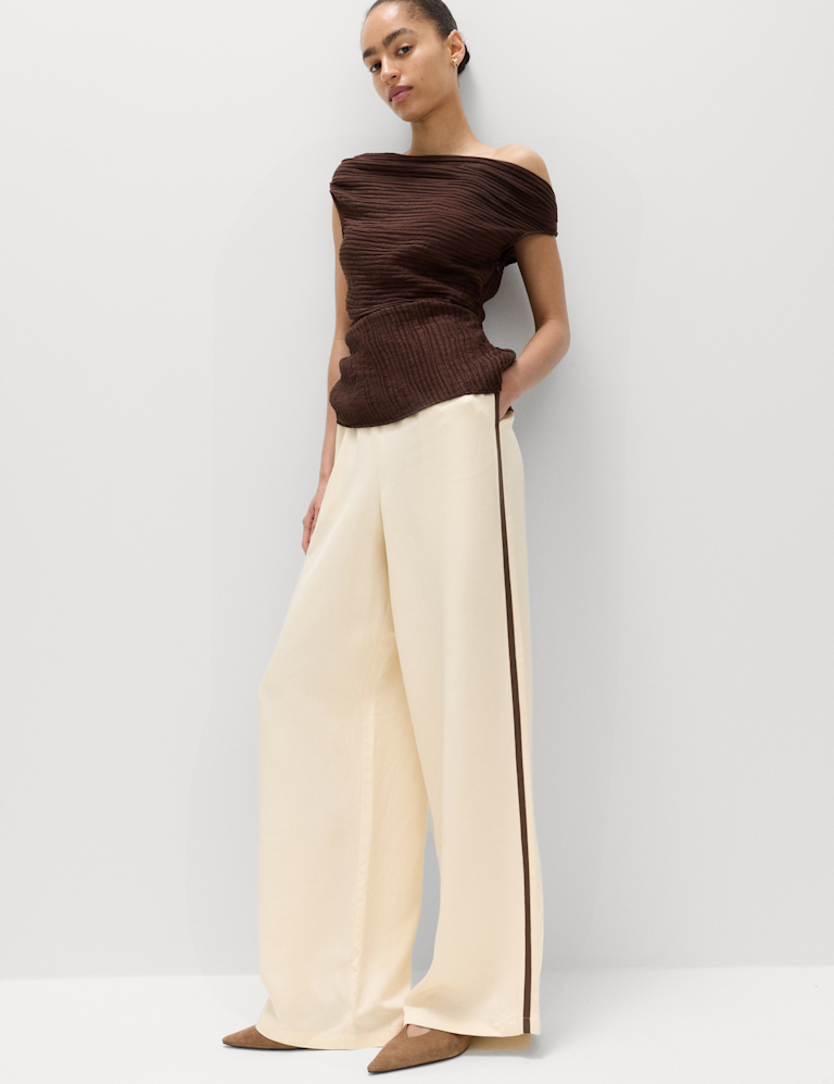 Side Stripe Wide Leg Trousers with Linen Side Stripe Wide Leg Trousers with Linen
