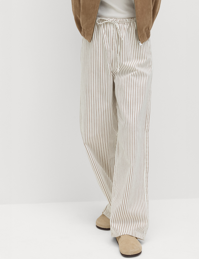 Denim Drawstring Wide-Leg Trousers