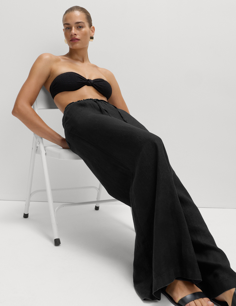 Pure Linen Wide Leg Palazzo Trousers