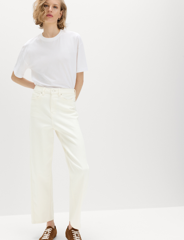 High Waisted Carrot Leg Ankle Grazer Jeans