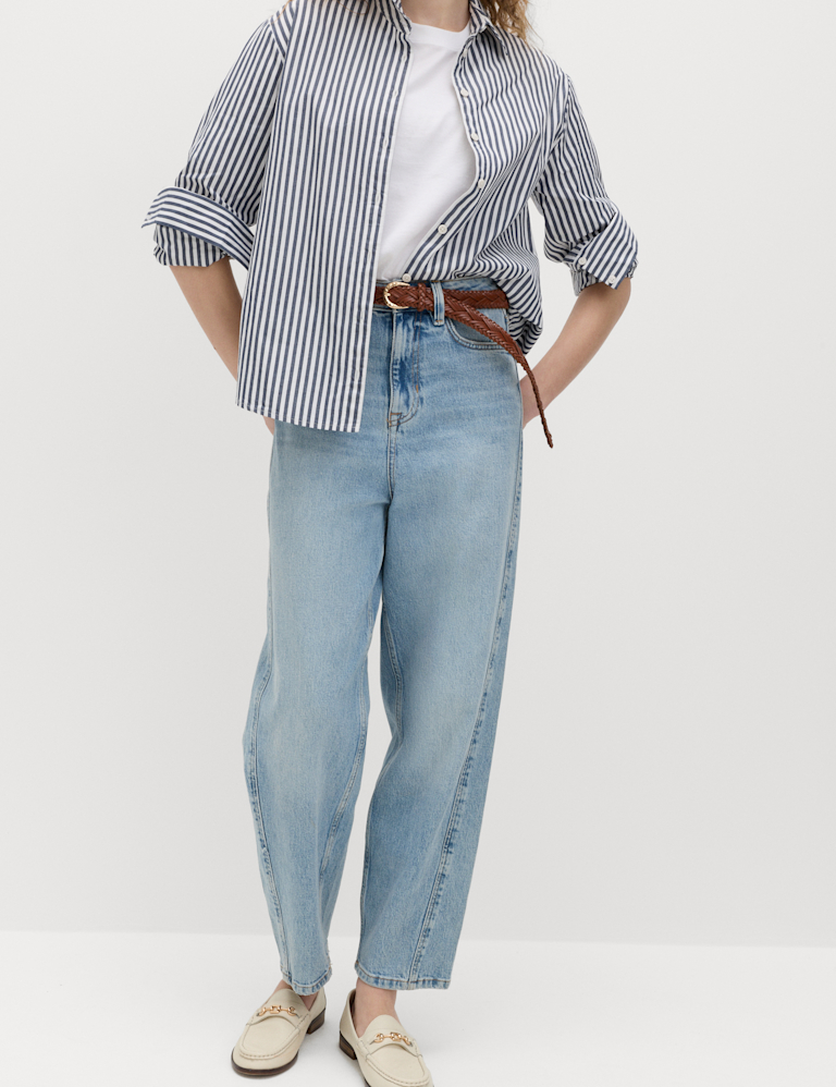 High Waisted Carrot Leg Ankle Grazer Jeans