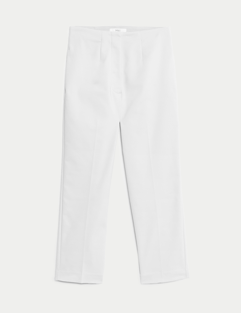 Cotton Blend Slim Fit Cropped Trousers