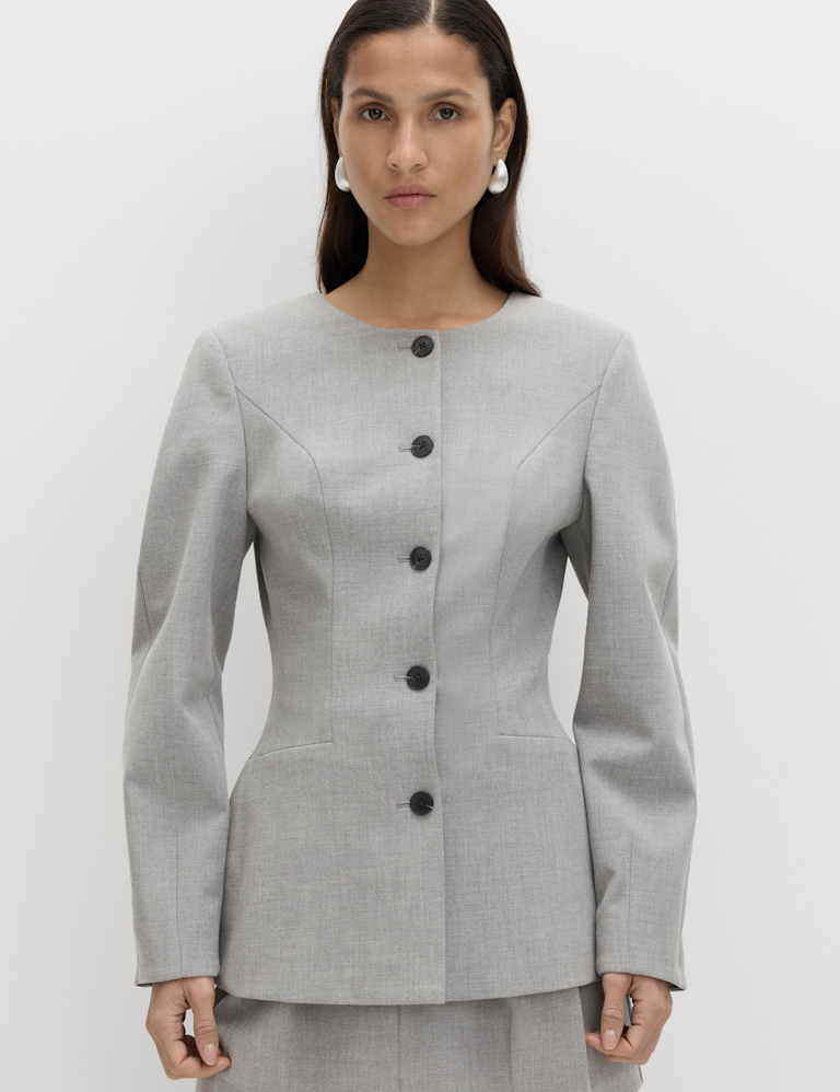 Tailored Hourglass Collarless Cinched Waist Jacket Tailored Hourglass Collarless Cinched Waist Jacket