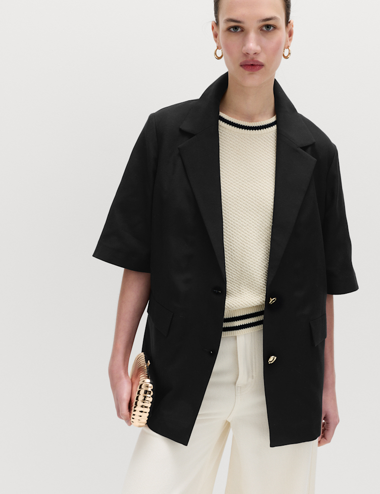 Lyocell Rich Short Sleeve Jacket with Linen