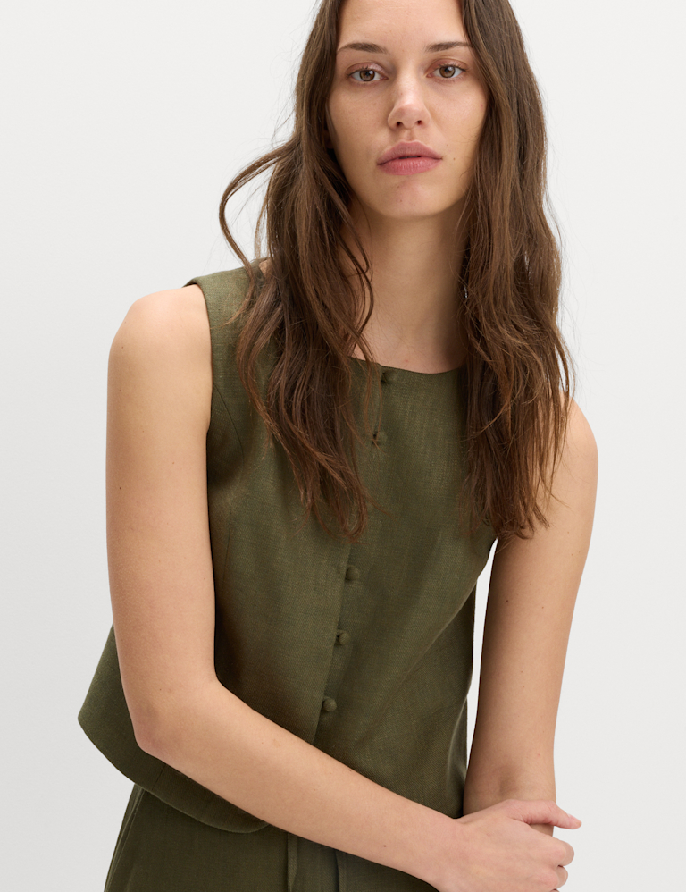 Linen Rich Twill Button Through Waistcoat