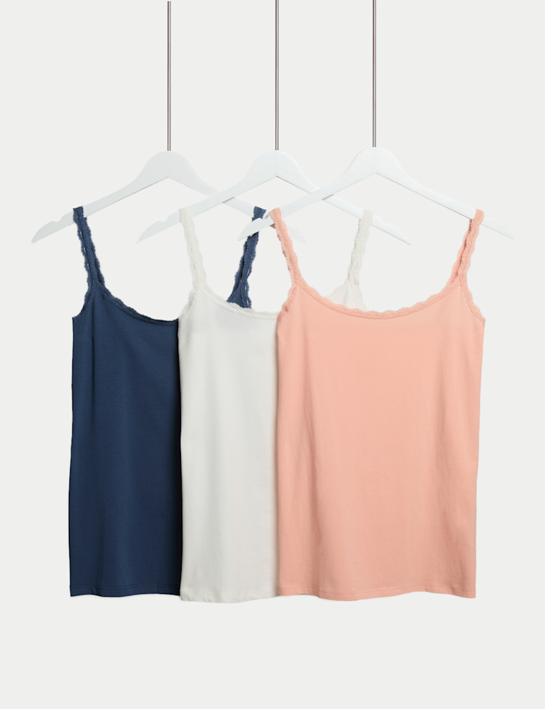 3pk Cotton Rich Lace Trim Vests