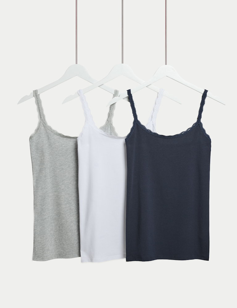 3pk Cotton Rich Lace Trim Vests