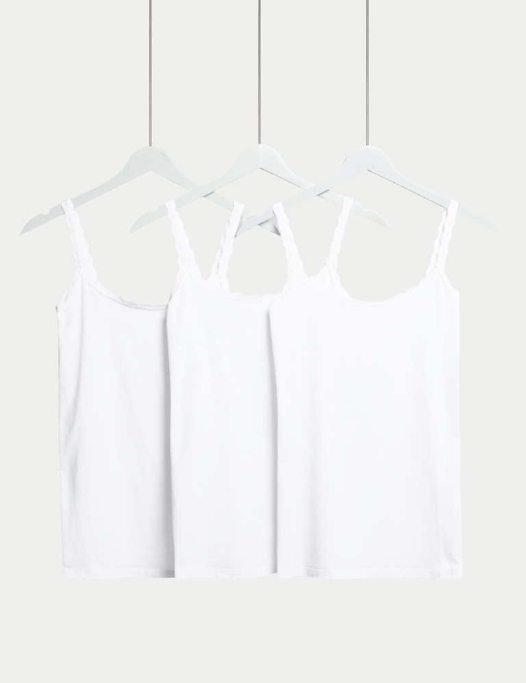 3pk Cotton Rich Lace Trim Vests