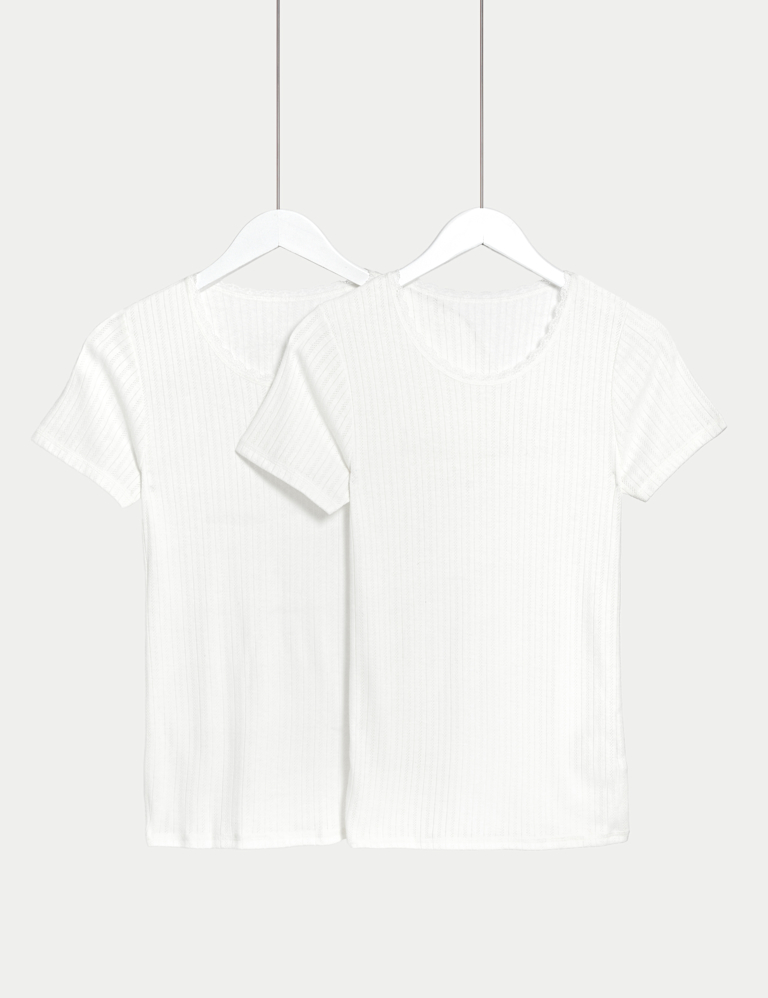 2pk Medium Warm Thermal Short Sleeve Pointelle Tops