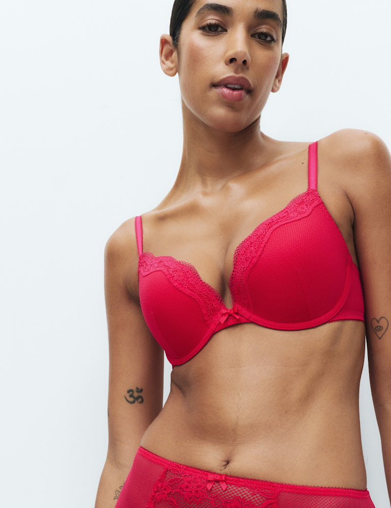 Jasmine Lace Wired Push Up Plunge Bra (A-E)