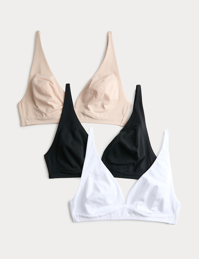 3 Pack Cotton Rich Non Wired Plunge Bras (A-E)